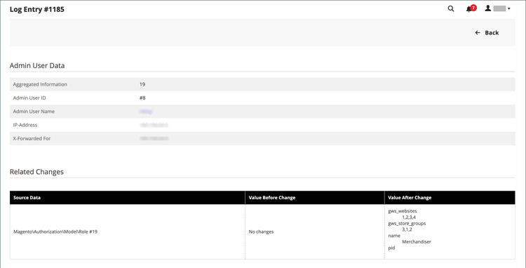 Action log entry details