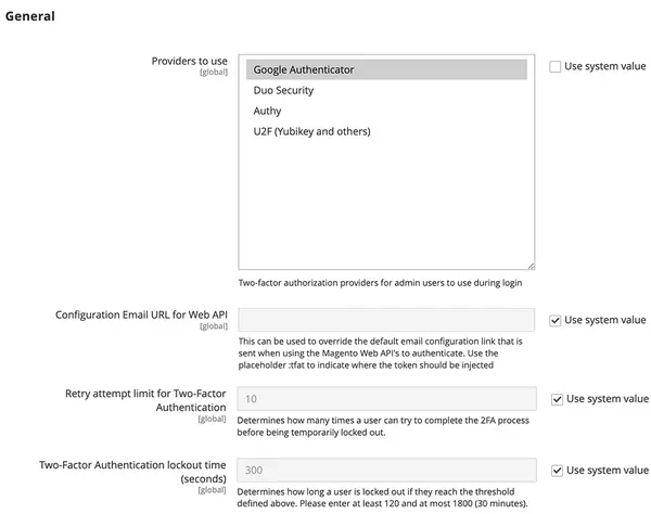 Security configuration - 2FA