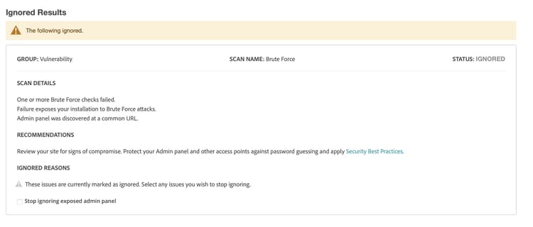 View ignored scan failures