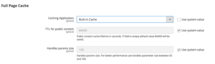 Advanced configuration - full page cache