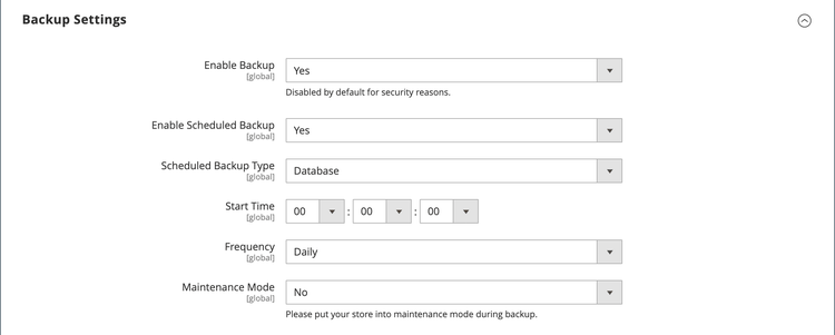 Advanced configuration - backups