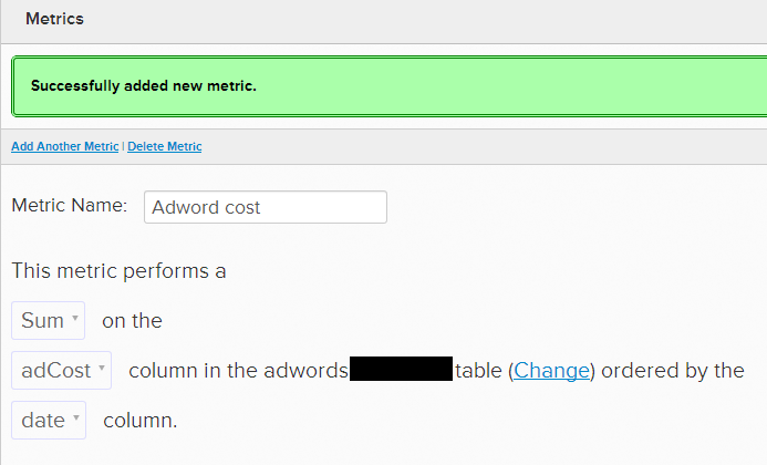 Success message after adding new metric