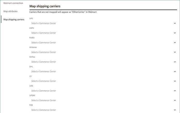 Map shipping carriers