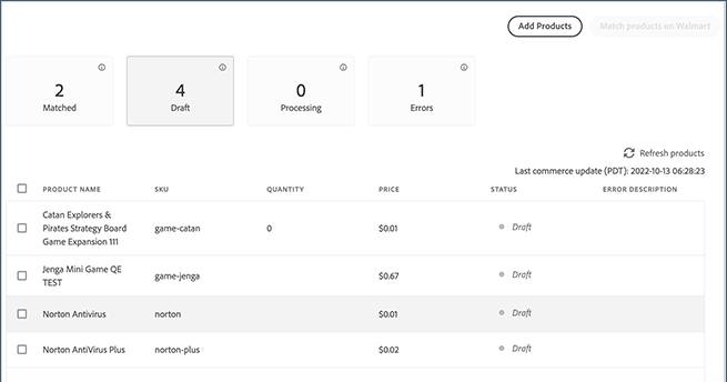 Products imported to connected sales channel