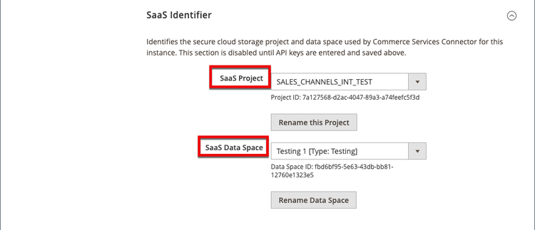 Commerce Services Connector SaaS Identifier configuration in the Admin view