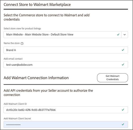 Configure connection between Commerce and Walmart Marketplace from Channel Manager