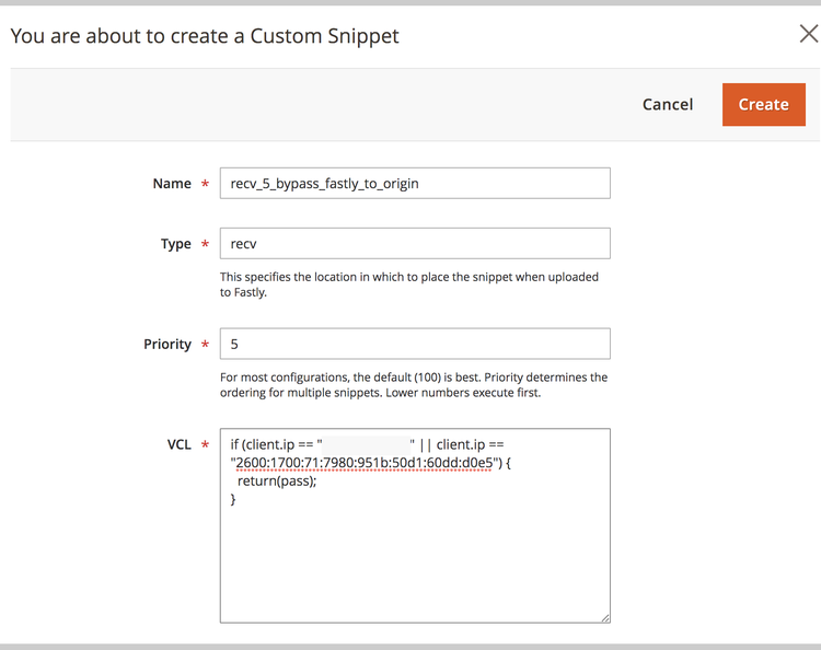 Create Fastly Bypass VCL snippet