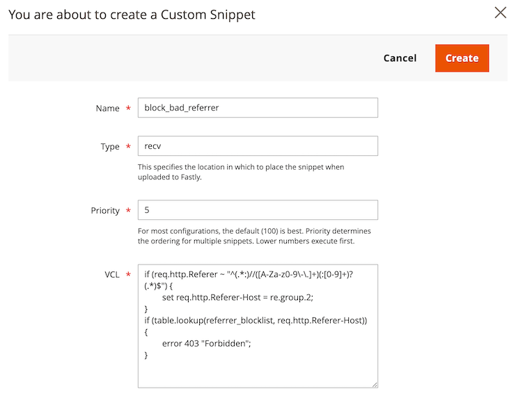 Create custom referrer block VCL snippet