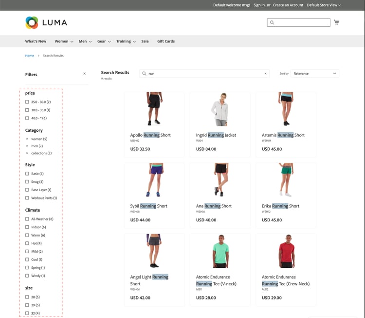 Filtered search results