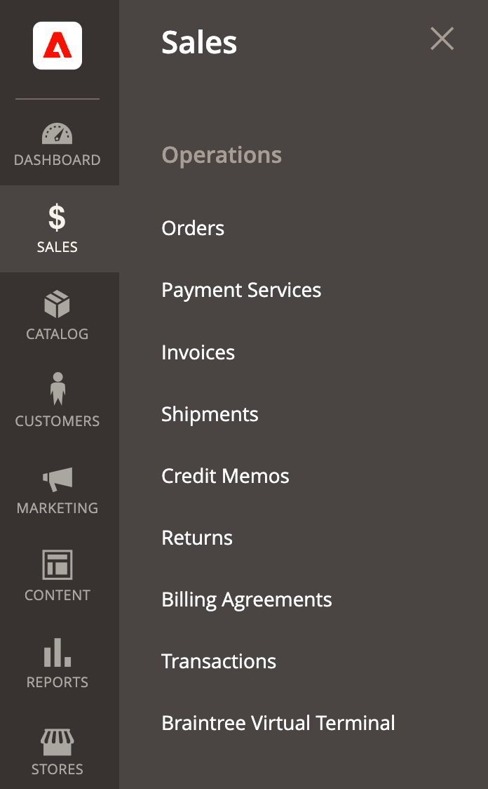 Payment Services extension Admin view