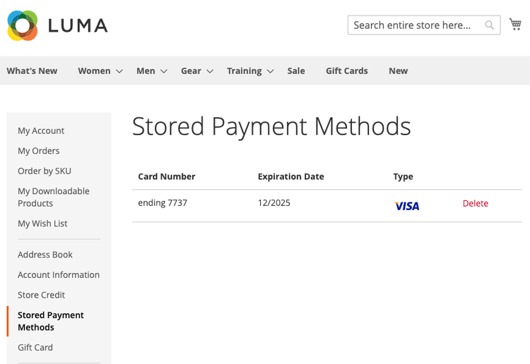 Stored Payment Methods in My Account