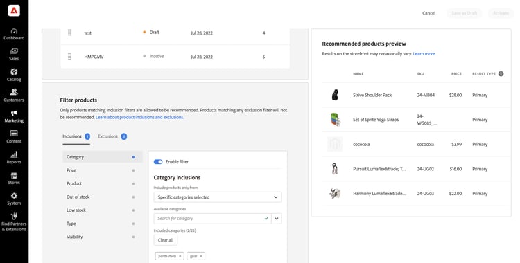 Recommendation filters