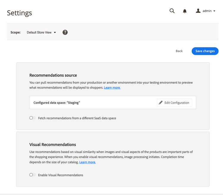 product recommendation settings
