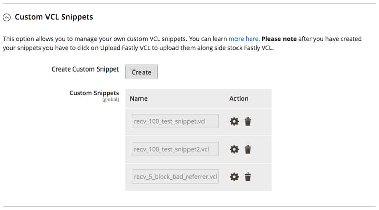 Manage custom VCL snippets