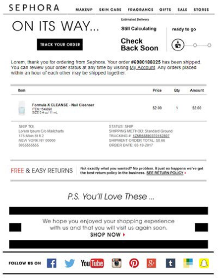 Example order confirmation marketing email