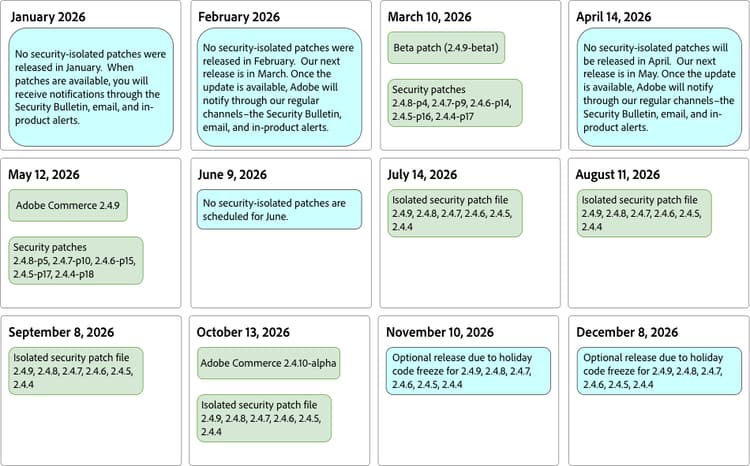 2026 Adobe Commerce release calendar