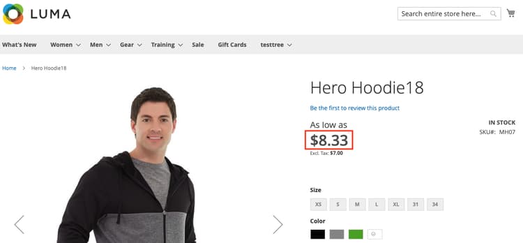 Taxes displayed on Product Detail Page