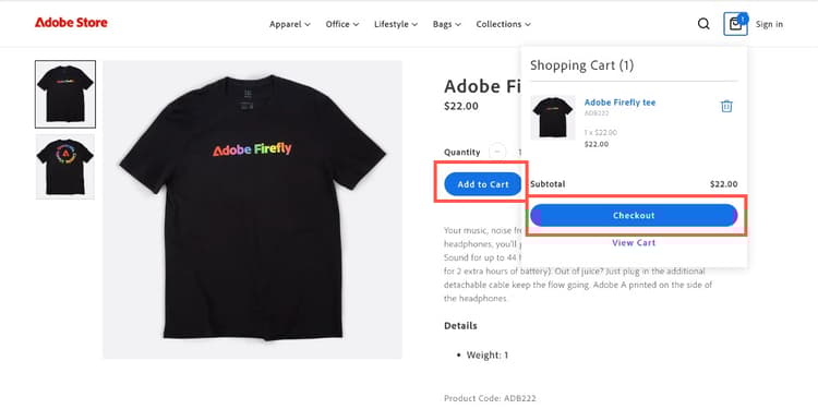add to cart and checkout