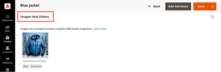Images and Videos section expanded in product editing