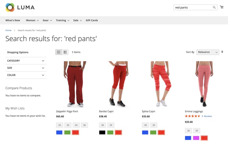Example storefront - price facets