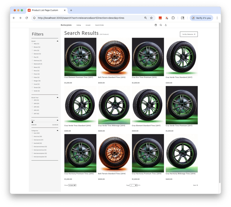 View search results page