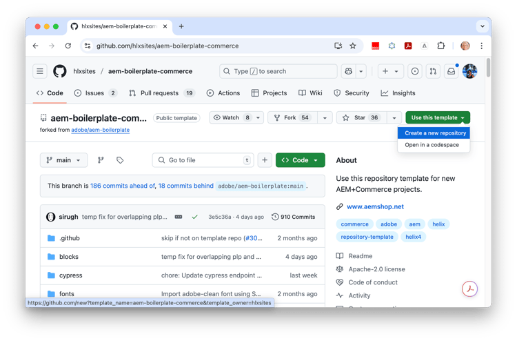 Create github repo from storefront boilerplate template