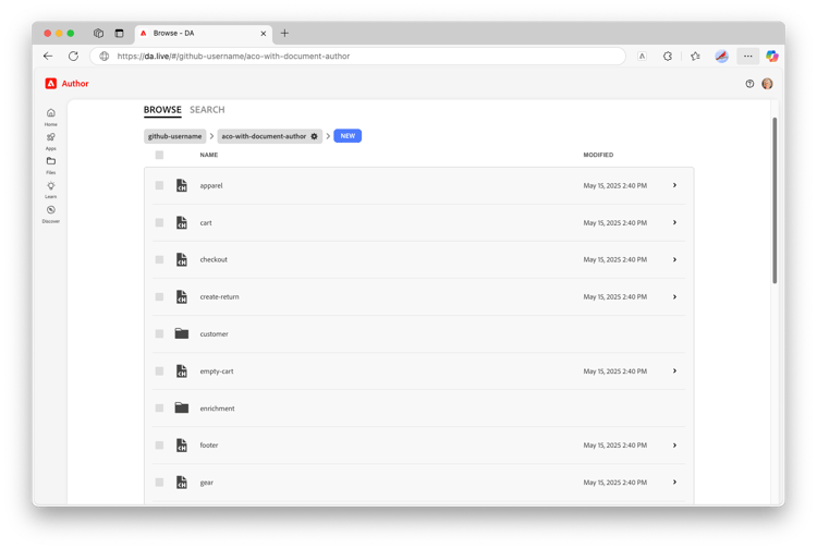 Storefront Document Author environment