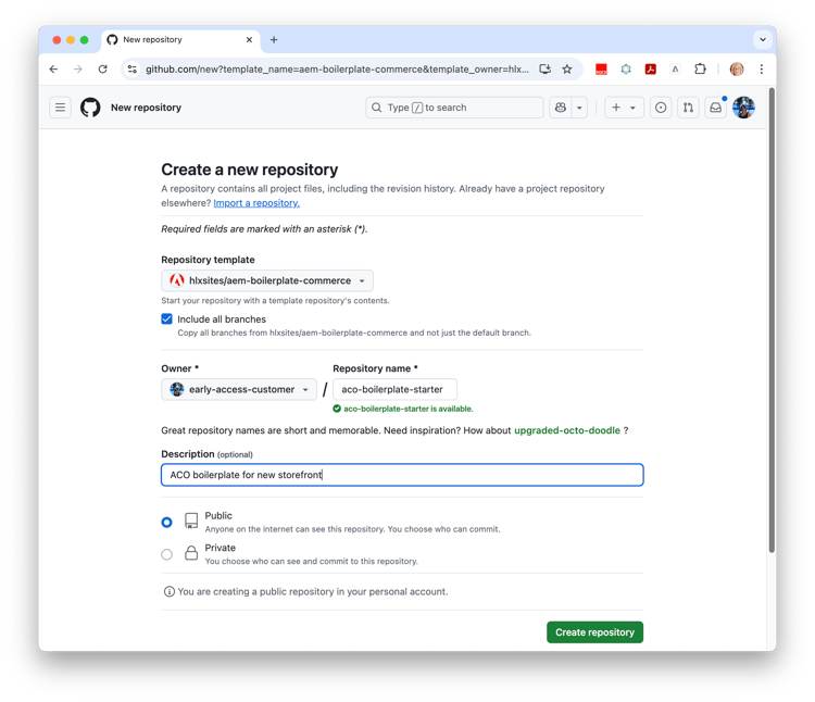 Configure github repo to pull all branches from boilerplate repo