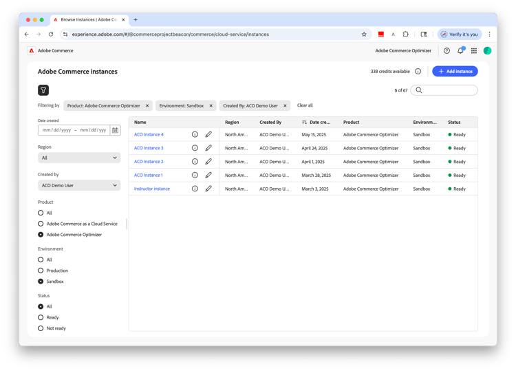 Instance search and filter