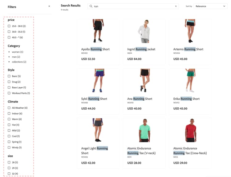 Filtered search results