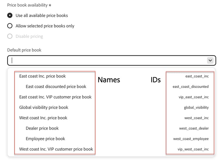 Price Book Names and IDs