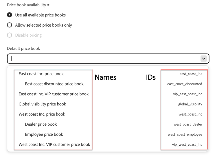 Price Book Names and IDs