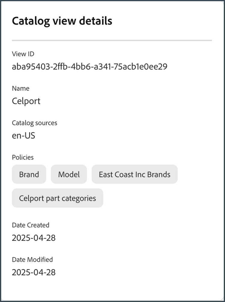 Celport catalog view ID