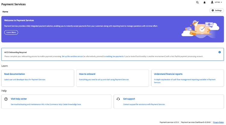 ACCS Onboarding Required on Payment Services Home