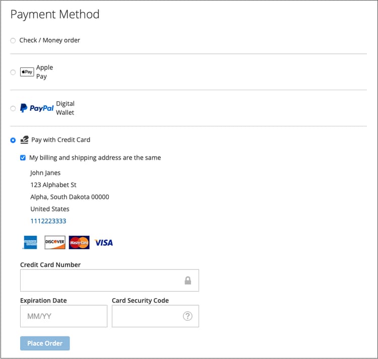 Credit card fields in checkout