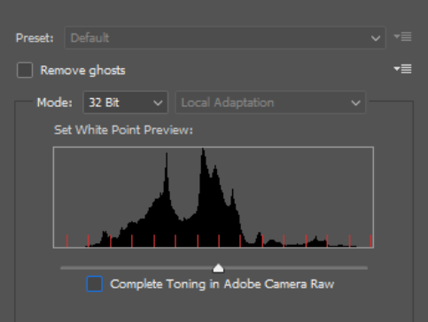 The Merge to HDR Pro configuration settings in Adobe Photoshop
