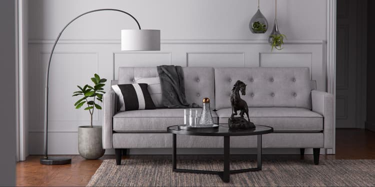 A 3D interior scene of a living room