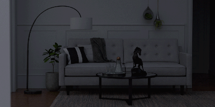 Example of environment light, environment and key light, and environment, key and fill lights illuminating a 3d living room scene