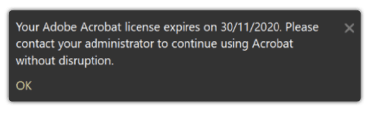 Acrobat expiring message