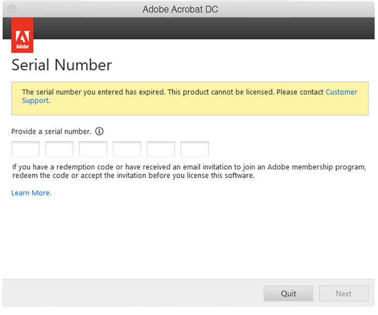 Acrobat after expiration message