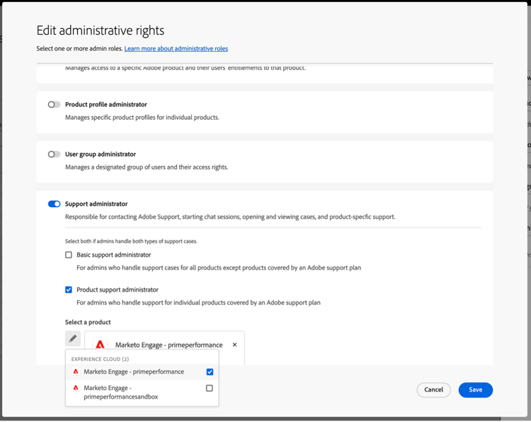 Edit admin rights Marketo