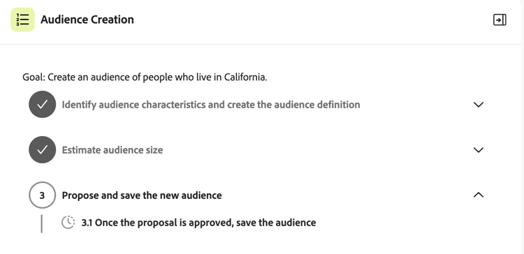Step 3 of the plan, which is to finish creating the audience.