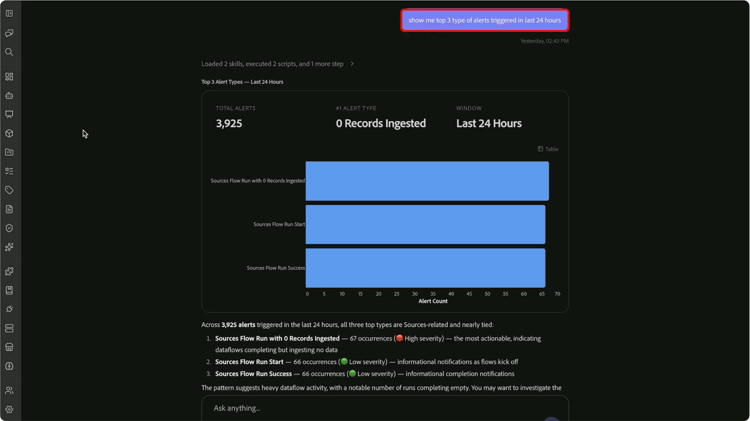 Refined results showing top three alert types.