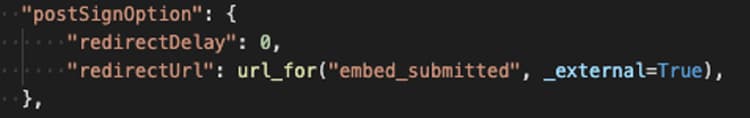 Screenshot of code to control post-signing redirect
