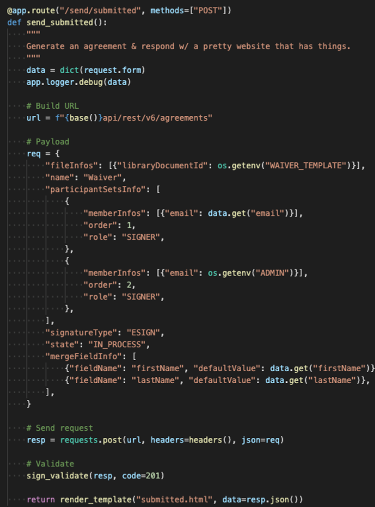 Screenshot of code to dynamically add signatures