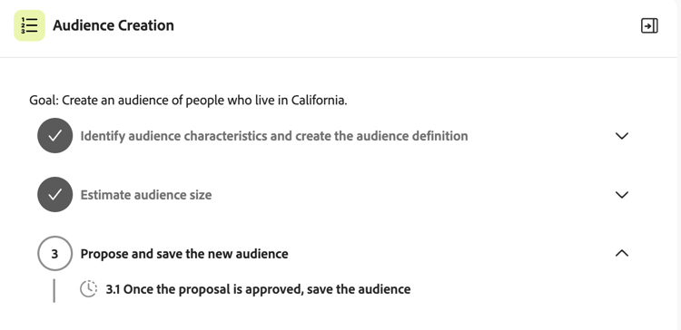 Step 3 of the plan, which is to finish creating the audience.