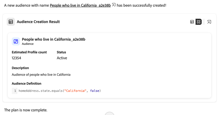 The audience proposal was accepted, and the audience was created.