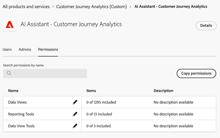 Permissions tab in Admin Console