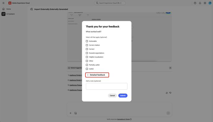 The thumbs up feedback window.