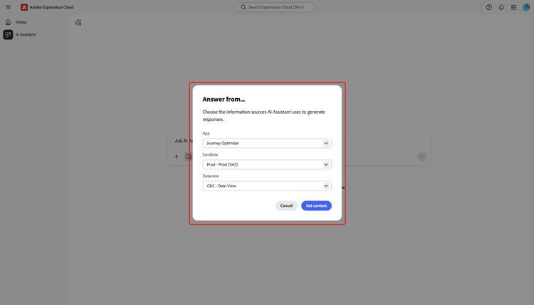 The "Answer from" panel where information sources can be configured.